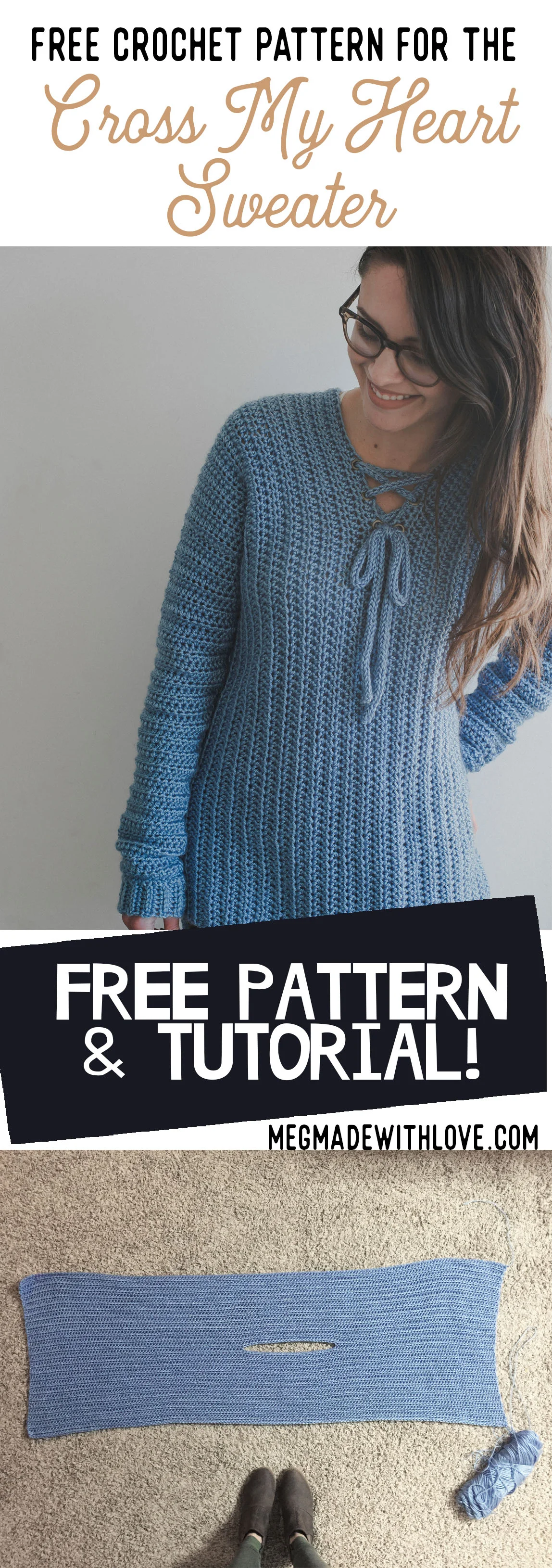 Free Crochet Pattern for the Cross My Heart Sweater Megmade with